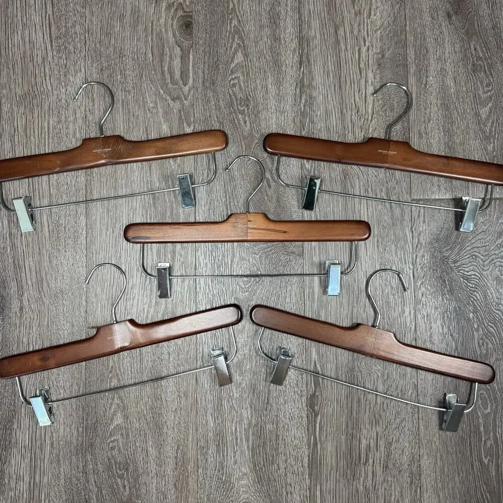 Lot of 5 Michael Graves ClothesHangers Wood & Metal Cinch Clip Pants Skirt